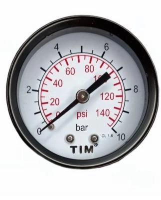 Манометр аксиальный TIM 0-10 бар O50мм металлический корпус Y-50T-10