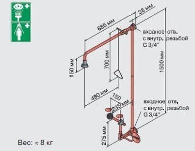 душ аварийный настенный для тела и глаз broen (17 455.009)