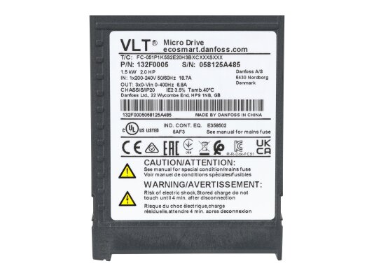 Частотный преобразователь Danfoss VLT Micro Drive FC-051P1K5S2E20H3BXCXXXSXXX, 132F0005