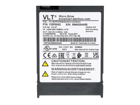 Преобразователь частоты Danfoss VLT Micro Drive FC-051PK37S2E20H3XXCXXXSXXX
