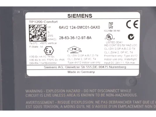Панель оператора Siemens TP1200 Comfort, 6AV2124-0MC01-0AX0