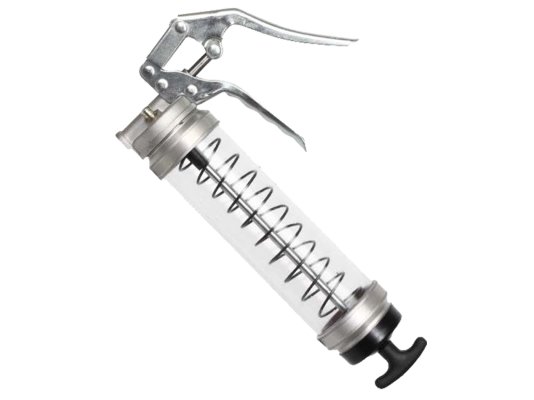 прозрачный шприц для смазки пистолетного типа groz g5rf/b-cl