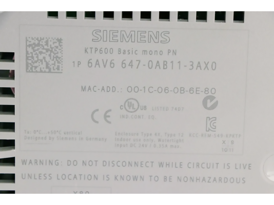 Панель оператора Siemens KTP600, 6AV6647-0AB11-3AX0