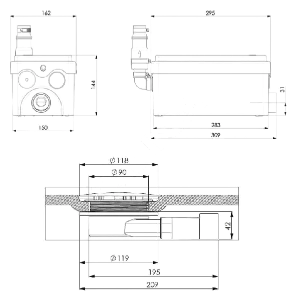 насос sanidouche flat, 250 вт, 220 в, sfa d6std